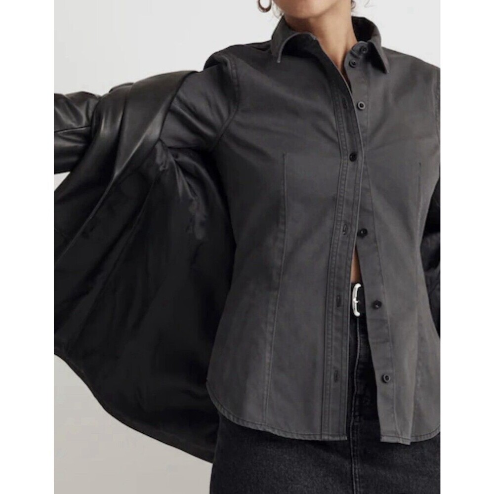 NWT MADEWELL Darted Button Up Gray  Shirt Sz 10